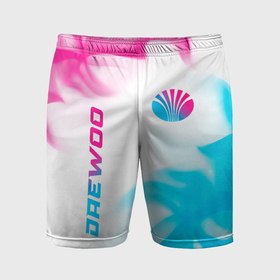 Мужские шорты спортивные с принтом Daewoo neon gradient style: надпись, символ ,  |  | Тематика изображения на принте: 