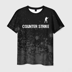 Мужская футболка 3D с принтом Counter Strike glitch на темном фоне: символ сверху в Екатеринбурге, 100% полиэфир | прямой крой, круглый вырез горловины, длина до линии бедер | 