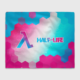 Плед 3D с принтом Half Life neon gradient style: надпись и символ в Курске, 100% полиэстер | закругленные углы, все края обработаны. Ткань не мнется и не растягивается | Тематика изображения на принте: 