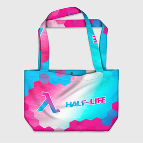 Пляжная сумка 3D с принтом Half Life neon gradient style: надпись и символ в Белгороде, 100% полиэстер | застегивается на металлическую кнопку; внутренний карман застегивается на молнию. Стенки укреплены специальным мягким материалом, чтобы защитить содержимое от несильных ударов
 | 