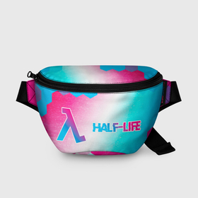 Поясная сумка 3D с принтом Half Life neon gradient style: надпись и символ в Белгороде, 100% полиэстер | плотная ткань, ремень с регулируемой длиной, внутри несколько карманов для мелочей, основное отделение и карман с обратной стороны сумки застегиваются на молнию | 