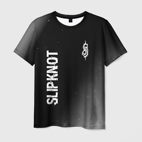 Мужская футболка 3D с принтом Slipknot glitch на темном фоне: надпись, символ в Екатеринбурге, 100% полиэфир | прямой крой, круглый вырез горловины, длина до линии бедер | Тематика изображения на принте: 