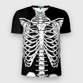 Мужская футболка 3D Slim с принтом Skeleton ribs в Петрозаводске, 100% полиэстер с улучшенными характеристиками | приталенный силуэт, круглая горловина, широкие плечи, сужается к линии бедра | 