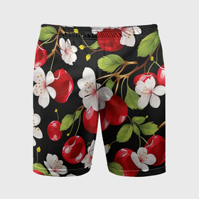 Мужские шорты спортивные с принтом Цветущая вишня в Курске,  |  | Тематика изображения на принте: 