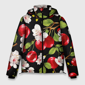 Мужская зимняя куртка 3D с принтом Цветущая вишня в Курске, верх — 100% полиэстер; подкладка — 100% полиэстер; утеплитель — 100% полиэстер | длина ниже бедра, свободный силуэт Оверсайз. Есть воротник-стойка, отстегивающийся капюшон и ветрозащитная планка. 

Боковые карманы с листочкой на кнопках и внутренний карман на молнии. | Тематика изображения на принте: 