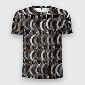 Мужская футболка 3D Slim с принтом Кольчуга с большими кольцами в Кировске, 100% полиэстер с улучшенными характеристиками | приталенный силуэт, круглая горловина, широкие плечи, сужается к линии бедра | 