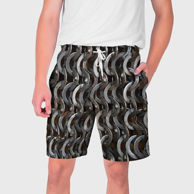 Мужские шорты 3D с принтом Кольчуга с большими кольцами в Санкт-Петербурге,  полиэстер 100% | прямой крой, два кармана без застежек по бокам. Мягкая трикотажная резинка на поясе, внутри которой широкие завязки. Длина чуть выше колен | 