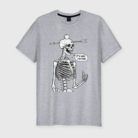 Мужская футболка хлопок Slim с принтом Skeleton   i am fine в Курске, 92% хлопок, 8% лайкра | приталенный силуэт, круглый вырез ворота, длина до линии бедра, короткий рукав | Тематика изображения на принте: 