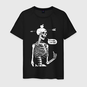 Мужская футболка хлопок с принтом Skeleton   i am fine , 100% хлопок | прямой крой, круглый вырез горловины, длина до линии бедер, слегка спущенное плечо. | Тематика изображения на принте: 