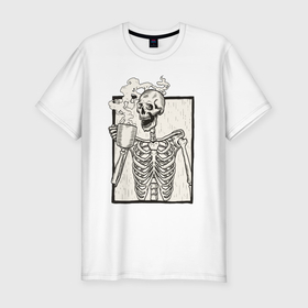 Мужская футболка хлопок Slim с принтом Skeleton morning в Санкт-Петербурге, 92% хлопок, 8% лайкра | приталенный силуэт, круглый вырез ворота, длина до линии бедра, короткий рукав | Тематика изображения на принте: 