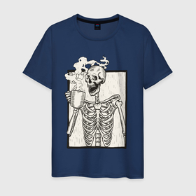 Мужская футболка хлопок с принтом Skeleton morning в Курске, 100% хлопок | прямой крой, круглый вырез горловины, длина до линии бедер, слегка спущенное плечо. | 