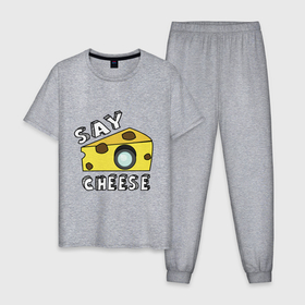 Мужская пижама хлопок с принтом Say cheese в Петрозаводске, 100% хлопок | брюки и футболка прямого кроя, без карманов, на брюках мягкая резинка на поясе и по низу штанин
 | 