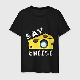 Мужская футболка хлопок с принтом Say cheese в Екатеринбурге, 100% хлопок | прямой крой, круглый вырез горловины, длина до линии бедер, слегка спущенное плечо. | Тематика изображения на принте: 