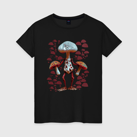 Женская футболка хлопок с принтом Грибное царство в Кировске, 100% хлопок | прямой крой, круглый вырез горловины, длина до линии бедер, слегка спущенное плечо | 