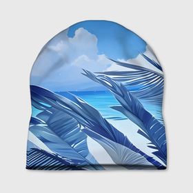 Шапка 3D с принтом Синий летний пляж в Белгороде, 100% полиэстер | универсальный размер, печать по всей поверхности изделия | 