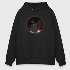 Мужское худи Oversize хлопок с принтом Лось кельтский узор в Смоленске, френч-терри — 70% хлопок, 30% полиэстер. Мягкий теплый начес внутри —100% хлопок | боковые карманы, эластичные манжеты и нижняя кромка, капюшон на магнитной кнопке | Тематика изображения на принте: 