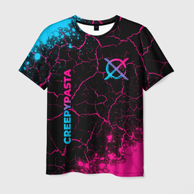 Мужская футболка 3D с принтом CreepyPasta   neon gradient: надпись, символ в Екатеринбурге, 100% полиэфир | прямой крой, круглый вырез горловины, длина до линии бедер | 