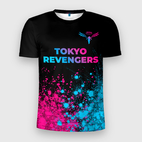 Мужская футболка 3D Slim с принтом Tokyo Revengers   neon gradient: символ сверху в Тюмени, 100% полиэстер с улучшенными характеристиками | приталенный силуэт, круглая горловина, широкие плечи, сужается к линии бедра | 