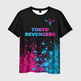 Мужская футболка 3D с принтом Tokyo Revengers   neon gradient: символ сверху в Екатеринбурге, 100% полиэфир | прямой крой, круглый вырез горловины, длина до линии бедер | 