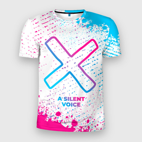 Мужская футболка 3D Slim с принтом A Silent Voice neon gradient style в Петрозаводске, 100% полиэстер с улучшенными характеристиками | приталенный силуэт, круглая горловина, широкие плечи, сужается к линии бедра | 