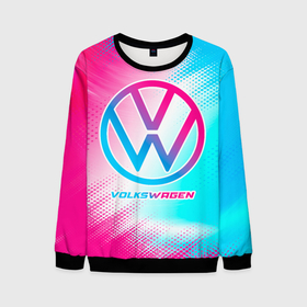 Мужской свитшот 3D с принтом Volkswagen neon gradient style в Белгороде, 100% полиэстер с мягким внутренним слоем | круглый вырез горловины, мягкая резинка на манжетах и поясе, свободная посадка по фигуре | 