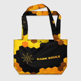 Пляжная сумка 3D с принтом Dark Souls   gold gradient: надпись и символ в Тюмени, 100% полиэстер | застегивается на металлическую кнопку; внутренний карман застегивается на молнию. Стенки укреплены специальным мягким материалом, чтобы защитить содержимое от несильных ударов
 | 