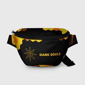 Поясная сумка 3D с принтом Dark Souls   gold gradient: надпись и символ в Тюмени, 100% полиэстер | плотная ткань, ремень с регулируемой длиной, внутри несколько карманов для мелочей, основное отделение и карман с обратной стороны сумки застегиваются на молнию | 