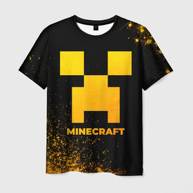 Мужская футболка 3D с принтом Minecraft   gold gradient в Екатеринбурге, 100% полиэфир | прямой крой, круглый вырез горловины, длина до линии бедер | Тематика изображения на принте: 