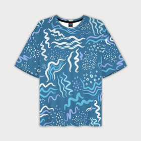 Мужская футболка oversize 3D с принтом Абстрактные линии на голубом фоне в Екатеринбурге,  |  | Тематика изображения на принте: 