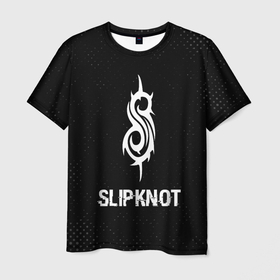 Мужская футболка 3D с принтом Slipknot glitch на темном фоне в Рязани, 100% полиэфир | прямой крой, круглый вырез горловины, длина до линии бедер | 