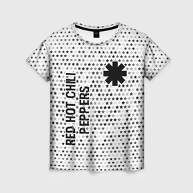 Женская футболка 3D с принтом Red Hot Chili Peppers glitch на светлом фоне: надпись, символ в Новосибирске, 100% полиэфир ( синтетическое хлопкоподобное полотно) | прямой крой, круглый вырез горловины, длина до линии бедер | 