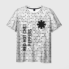 Мужская футболка 3D с принтом Red Hot Chili Peppers glitch на светлом фоне: надпись, символ в Белгороде, 100% полиэфир | прямой крой, круглый вырез горловины, длина до линии бедер | 