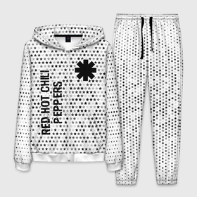 Мужской костюм 3D с принтом Red Hot Chili Peppers glitch на светлом фоне: надпись, символ в Белгороде, 100% полиэстер | Манжеты и пояс оформлены тканевой резинкой, двухслойный капюшон со шнурком для регулировки, карманы спереди | 