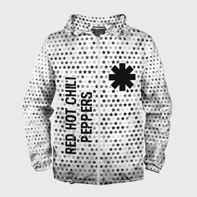 Мужская ветровка 3D с принтом Red Hot Chili Peppers glitch на светлом фоне: надпись, символ в Белгороде, 100% полиэстер | подол и капюшон оформлены резинкой с фиксаторами, два кармана без застежек по бокам, один потайной карман на груди | 