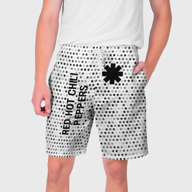 Мужские шорты 3D с принтом Red Hot Chili Peppers glitch на светлом фоне: надпись, символ в Тюмени,  полиэстер 100% | прямой крой, два кармана без застежек по бокам. Мягкая трикотажная резинка на поясе, внутри которой широкие завязки. Длина чуть выше колен | Тематика изображения на принте: 