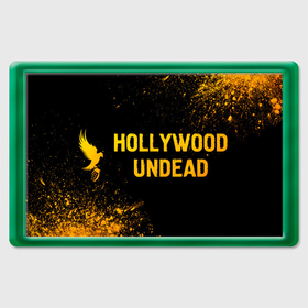 Магнит 45*70 с принтом Hollywood Undead   gold gradient: надпись и символ в Кировске, Пластик | Размер: 78*52 мм; Размер печати: 70*45 | Тематика изображения на принте: 