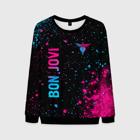 Мужской свитшот 3D с принтом Bon Jovi   neon gradient: надпись, символ в Курске, 100% полиэстер с мягким внутренним слоем | круглый вырез горловины, мягкая резинка на манжетах и поясе, свободная посадка по фигуре | Тематика изображения на принте: 