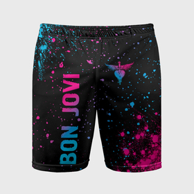 Мужские шорты спортивные с принтом Bon Jovi   neon gradient: надпись, символ в Тюмени,  |  | 