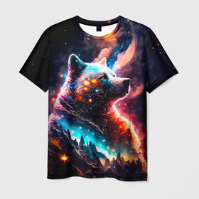 Мужская футболка 3D с принтом Космический звездный медведь в Кировске, 100% полиэфир | прямой крой, круглый вырез горловины, длина до линии бедер | 