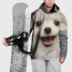 Накидка на куртку 3D с принтом Белая собачка   Померанский Шпиц , 100% полиэстер |  | 