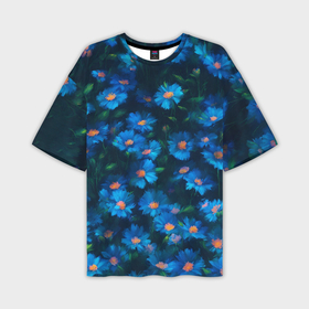 Мужская футболка oversize 3D с принтом Синие хризантемы ,  |  | 