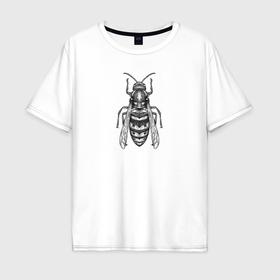 Мужская футболка хлопок Oversize с принтом Пчела гравюра в Тюмени, 100% хлопок | свободный крой, круглый ворот, “спинка” длиннее передней части | 