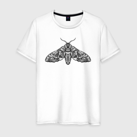 Мужская футболка хлопок с принтом Мотылек гравюра в Тюмени, 100% хлопок | прямой крой, круглый вырез горловины, длина до линии бедер, слегка спущенное плечо. | 