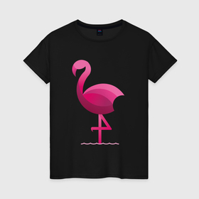 Женская футболка хлопок с принтом Фламинго минималистичный в Курске, 100% хлопок | прямой крой, круглый вырез горловины, длина до линии бедер, слегка спущенное плечо | 