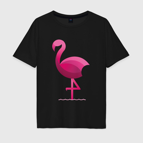 Мужская футболка хлопок Oversize с принтом Фламинго минималистичный в Курске, 100% хлопок | свободный крой, круглый ворот, “спинка” длиннее передней части | 