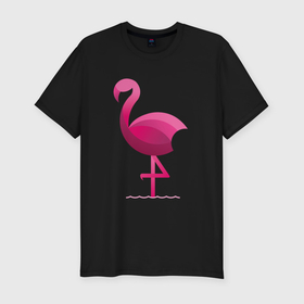Мужская футболка хлопок Slim с принтом Фламинго минималистичный в Курске, 92% хлопок, 8% лайкра | приталенный силуэт, круглый вырез ворота, длина до линии бедра, короткий рукав | 