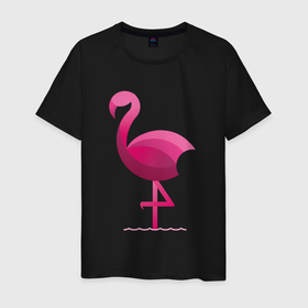 Мужская футболка хлопок с принтом Фламинго минималистичный в Курске, 100% хлопок | прямой крой, круглый вырез горловины, длина до линии бедер, слегка спущенное плечо. | 