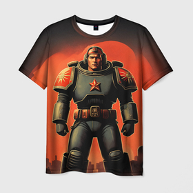 Мужская футболка 3D с принтом Космический десантник ретро в Кировске, 100% полиэфир | прямой крой, круглый вырез горловины, длина до линии бедер | 