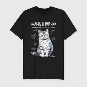 Мужская футболка хлопок Slim с принтом Анатомия американской кошки в Белгороде, 92% хлопок, 8% лайкра | приталенный силуэт, круглый вырез ворота, длина до линии бедра, короткий рукав | 