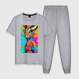 Мужская пижама хлопок с принтом Rabbit and hare   impressionism в Кировске, 100% хлопок | брюки и футболка прямого кроя, без карманов, на брюках мягкая резинка на поясе и по низу штанин
 | 